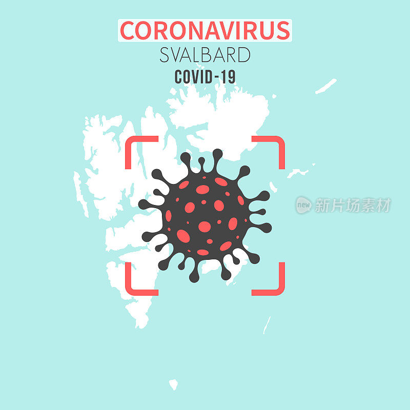 斯瓦尔巴特群岛地图，红色取景器显示冠状病毒(COVID-19)