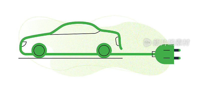 绿色能源，生态，电动车概念平面设计矢量插图。