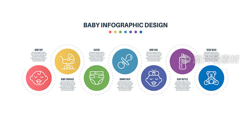 信息图表设计模板与婴儿关键字和图标