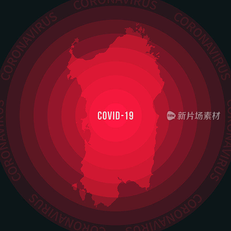 撒丁岛COVID-19传播地图。冠状病毒爆发