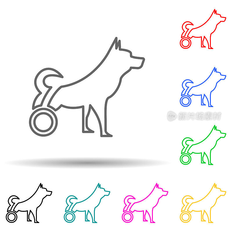狗是禁用多颜色样式图标。简单的细线，轮廓矢量的用户界面和用户体验，网站或移动应用程序禁用图标