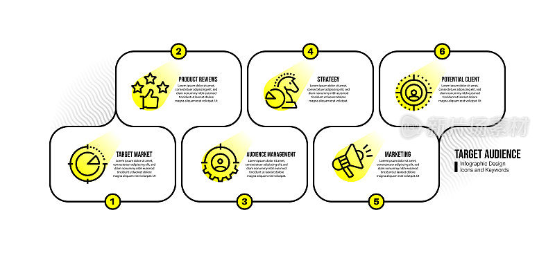 信息图表设计模板与目标受众的关键字和图标