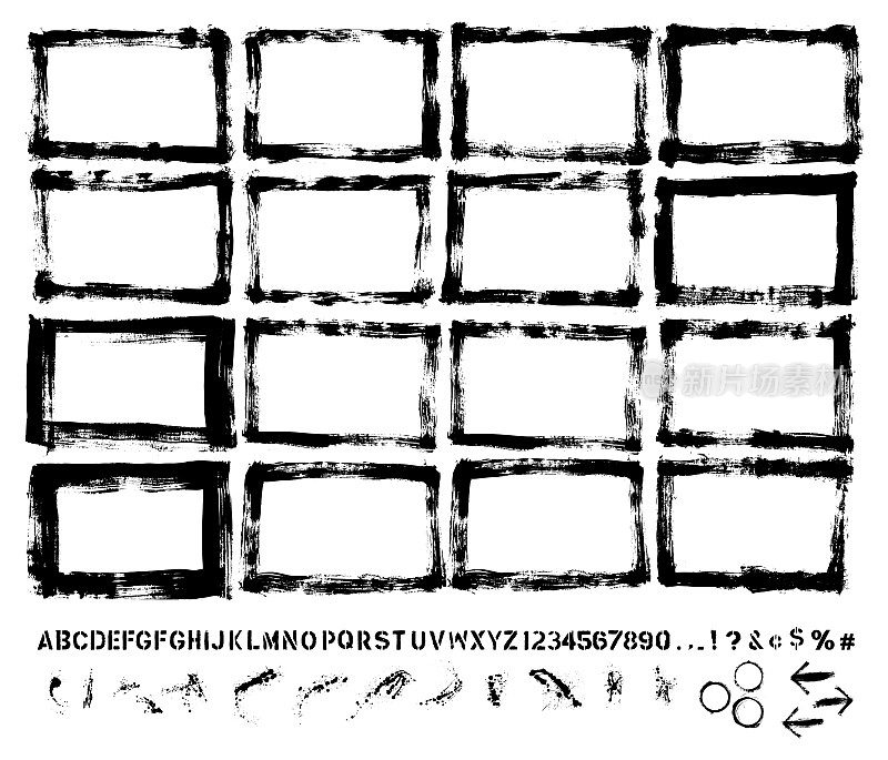 设计师必需品:画边界，油漆飞溅，手模板字母，设计师集合工具包