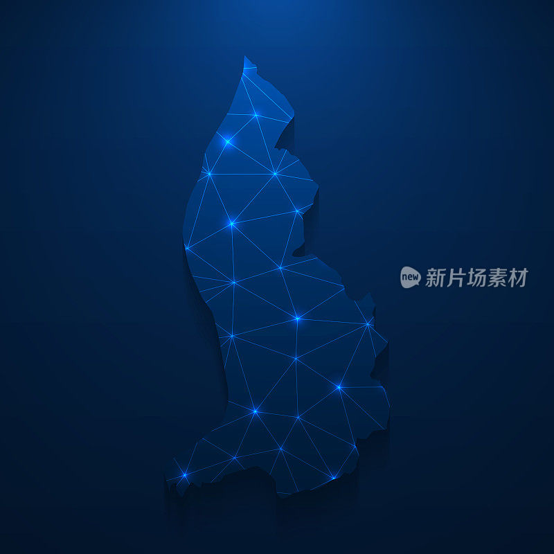 列支敦士登地图网络-明亮的网格在深蓝色的背景