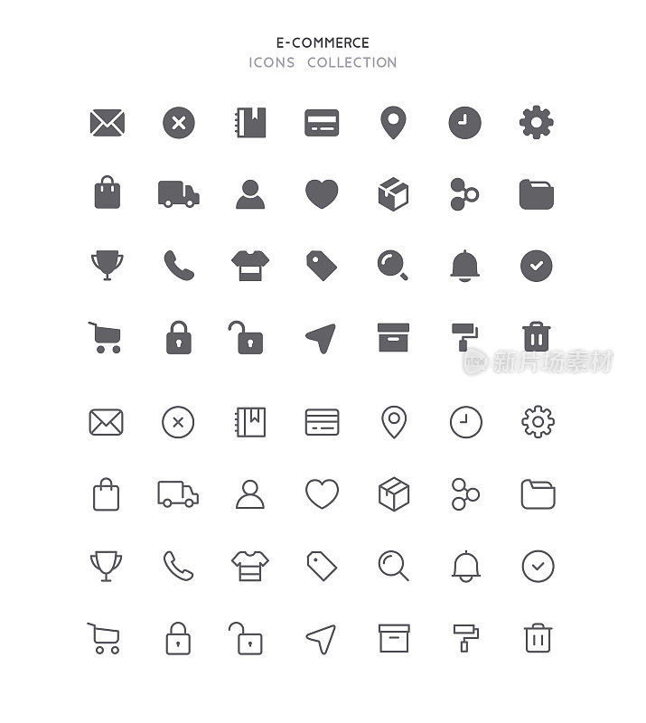 扁平和轮廓电子商务用户界面图标