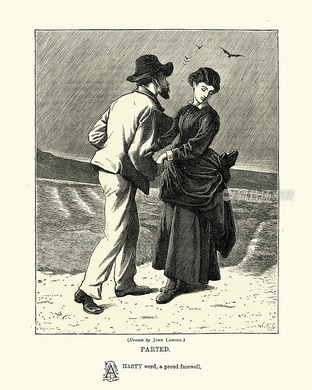一个男人想要亲吻一个女人，维多利亚时代，19世纪