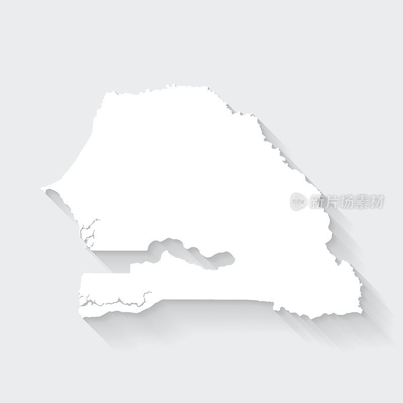 塞内加尔地图与空白背景上的长阴影-平面设计