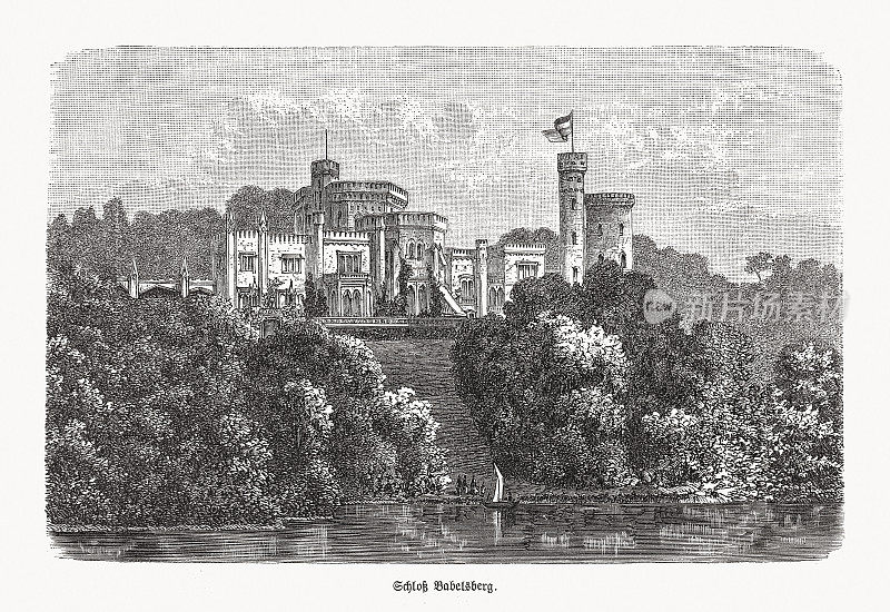 德国勃兰登堡巴别尔斯堡宫的历史观木刻，1893年出版