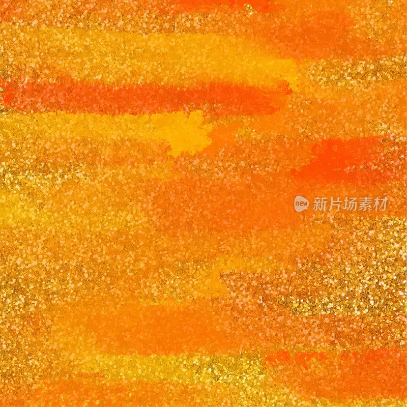 橙色和金色闪光水彩笔触抽象背景。柔和柔和的Grunge纹理。橘色笔触剪辑艺术。橙色污点孤立。优雅的纹理设计元素，贺卡和标签，抽象的背景。