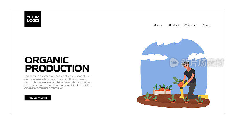 有机生产概念矢量插图登陆页面模板，网站横幅，广告和营销材料，在线广告，业务演示等。