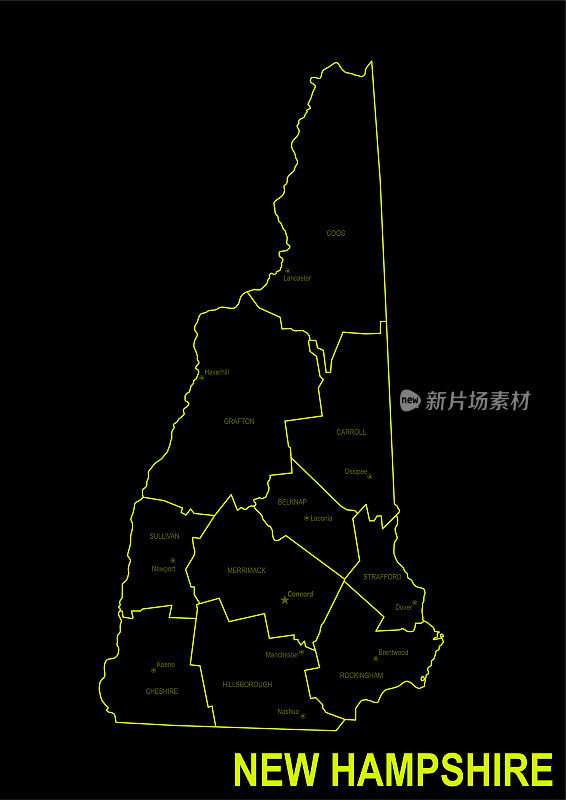 新罕布什尔的霓虹灯地图
在黑色背景下