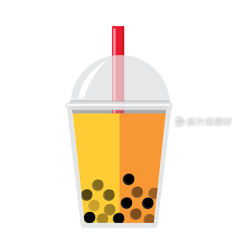 泡泡或珍珠茶芒果风味的全彩图标在白色的背景