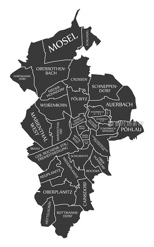 兹维考城市地图德国DE标签黑色插图