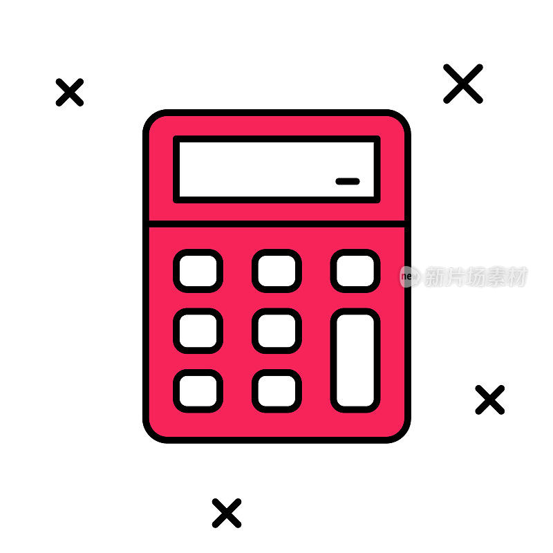 填充轮廓计算器图标孤立在白色背景。会计的象征。商业计算数学教育和金融。向量