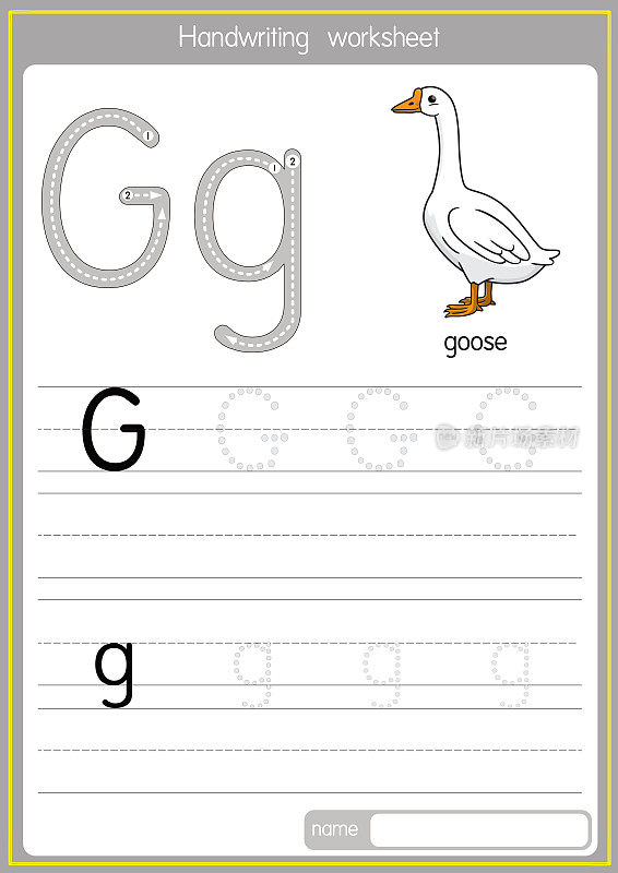 向量说明鹅字母字母G大写字母或大写字母学习练习儿童ABC
