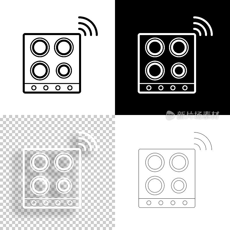 聪明的炉灶面。图标设计。空白，白色和黑色背景-线图标