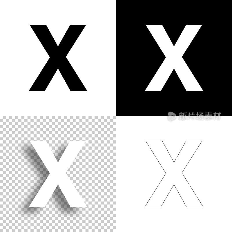 字母x图标设计。空白，白色和黑色背景-线图标