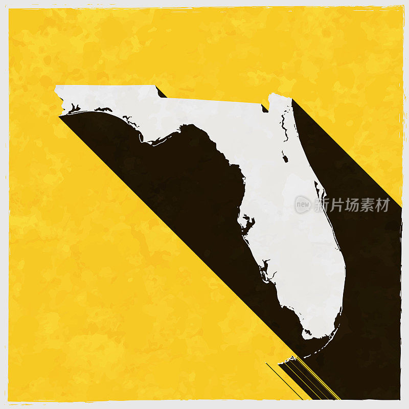 佛罗里达地图与纹理黄色背景上的长阴影