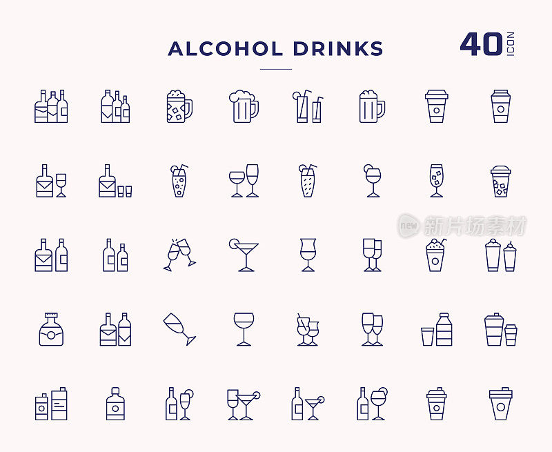酒精饮料可编辑的中风线图标