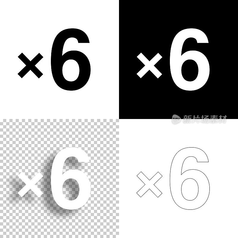x6,六次。图标设计。空白，白色和黑色背景-线图标