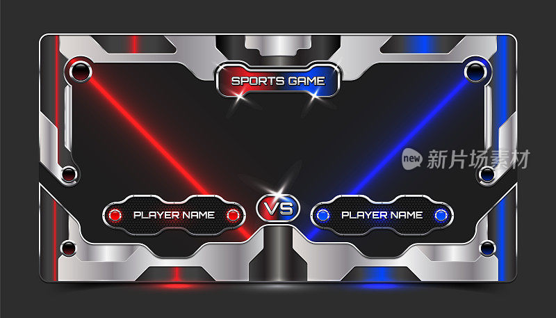 体育游戏显示未来的旗帜与金属3d背景和红蓝色霓虹灯的电子体育，拳击，战斗，摔跤。