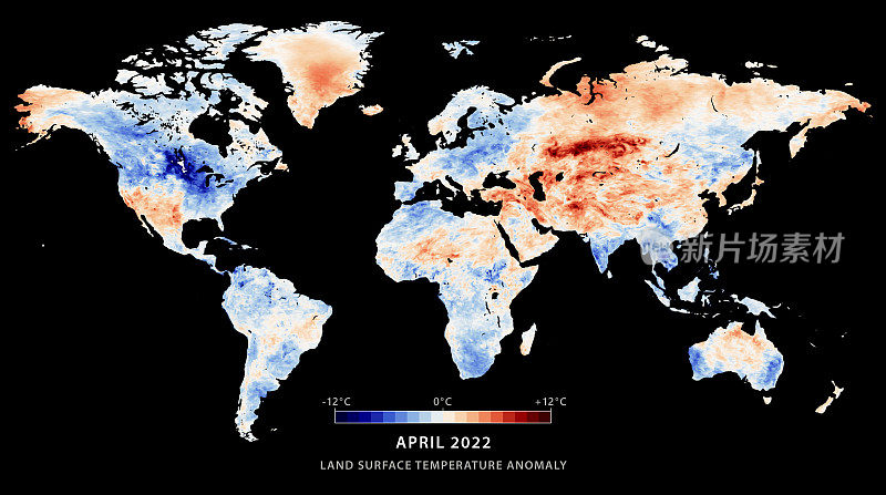 世界地图地表温度异常2022年4月