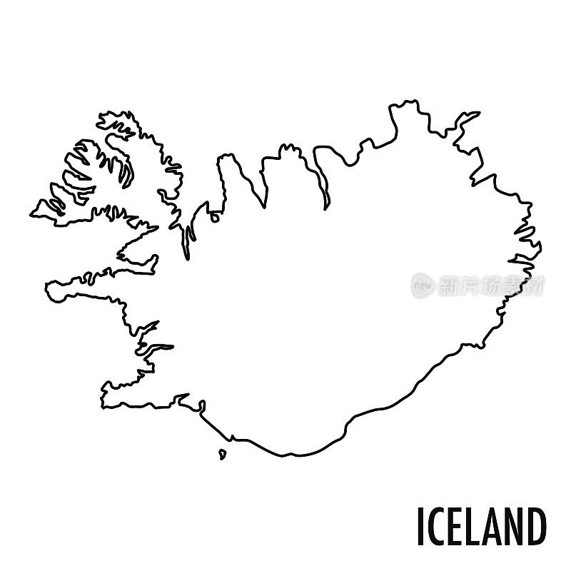冰岛地图矢量线插图