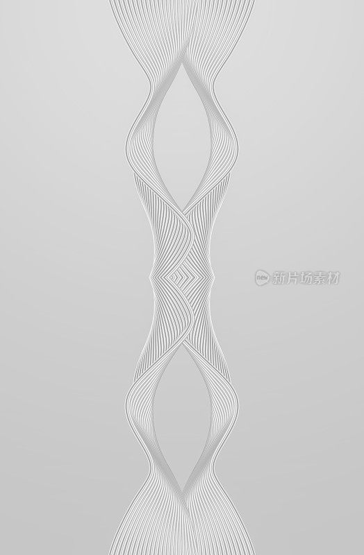 3D遮阳白色对称波浪线技术质感线，抽象图形海报背景