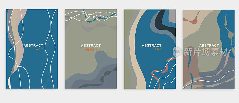向量蓝色卡横幅流动的封面套拷贝空间的文字时尚丝带波流动模式，设计元素，抽象背景