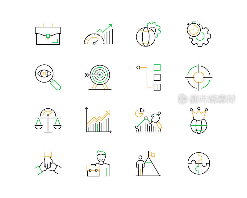 性能管理相关矢量线图标。大纲符号集合