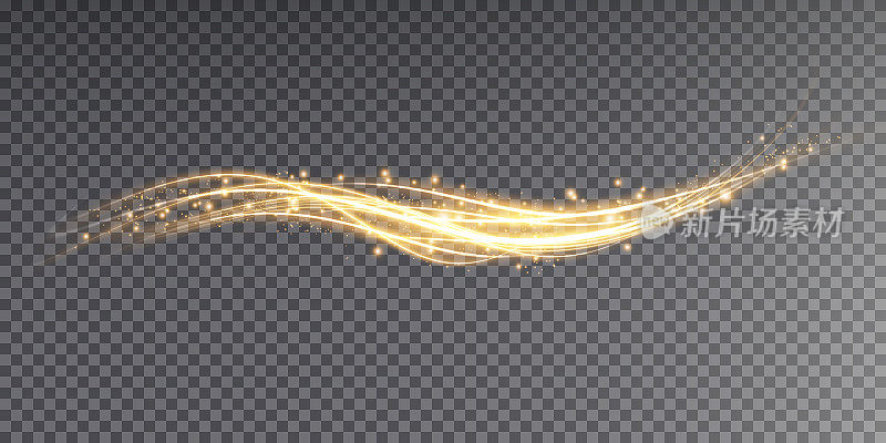 抽象的金色光线运动和速度。光日常发光效果。半圆形波，光轨迹曲线漩涡，汽车大灯，白炽光纤png。