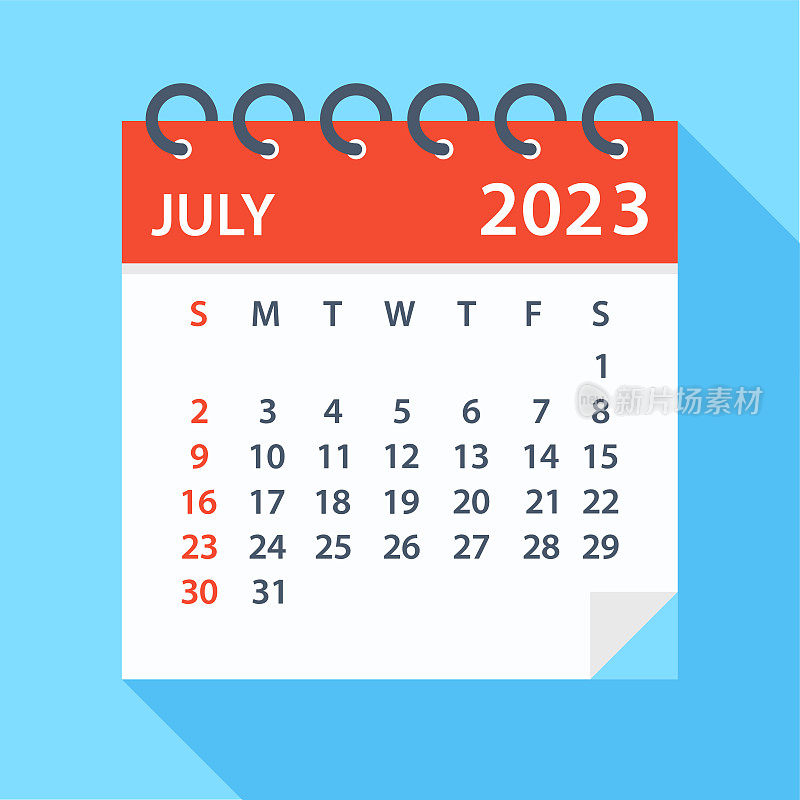 2023年7月-日历。一周从周日开始
