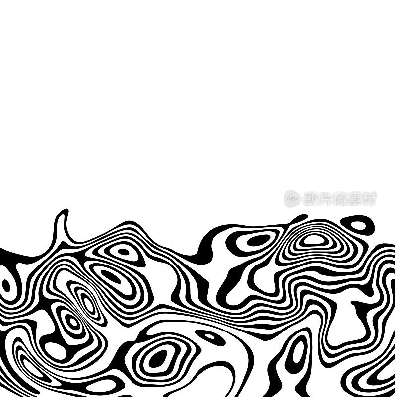 抽象弯曲的黑白光学错觉线。矢量抽象封面背景。