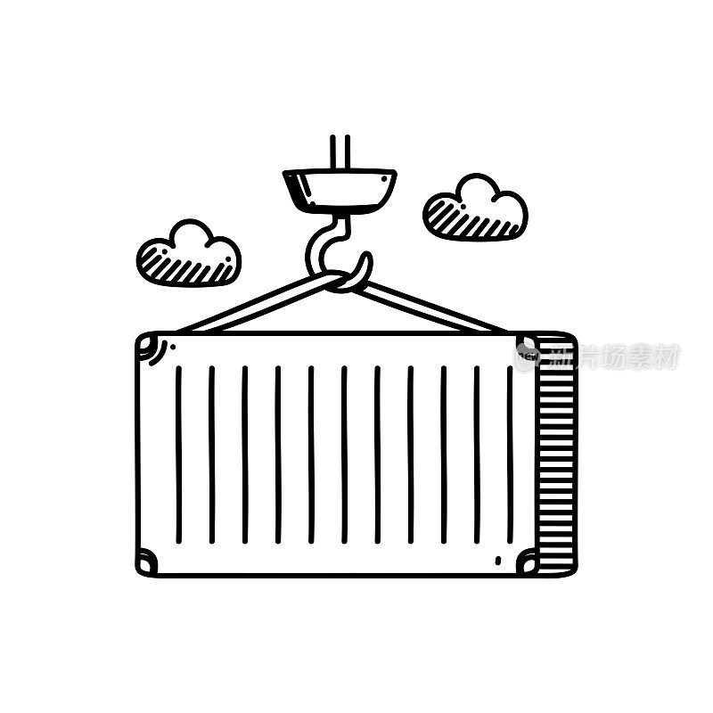 集装箱线图标,草图设计,像素完美,可编辑笔画。交付,运输,仓库,船舶按货物。