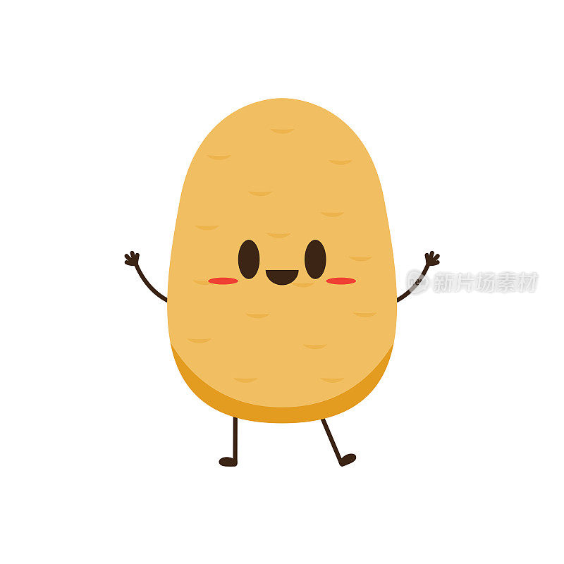 马铃薯人物设计。土豆向量。白色背景的土豆卡通。