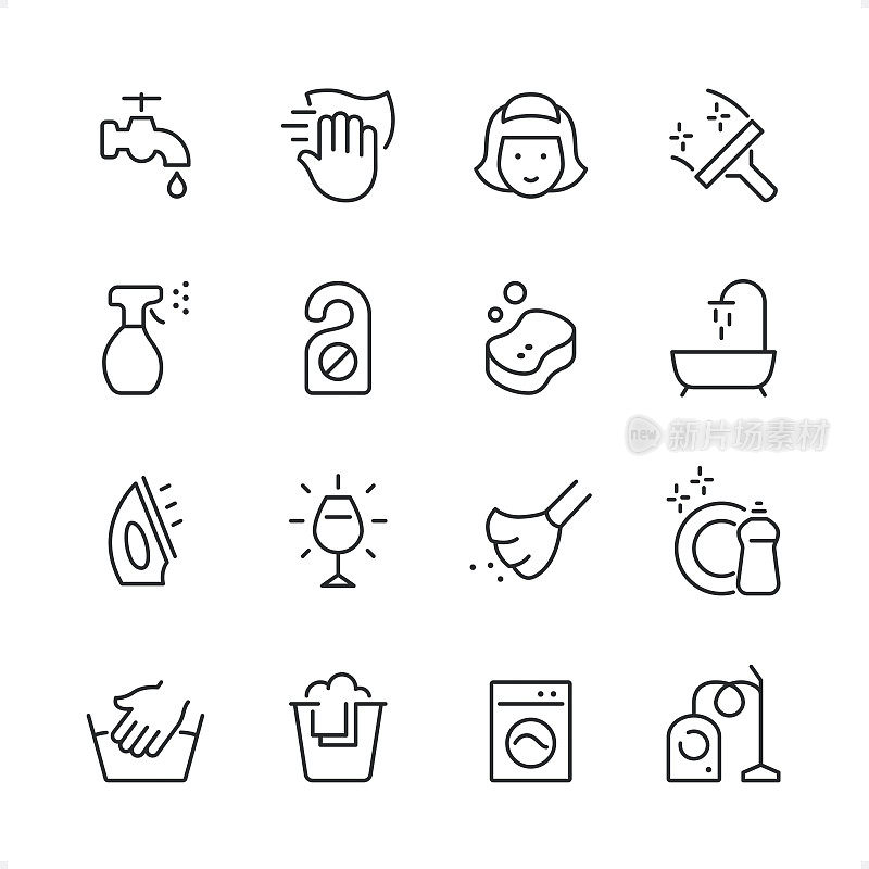 清理-像素完美线图标集,可编辑笔画重量。