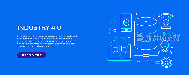 工业4.0相关的线条风格横幅设计网页，标题，宣传册，年度报告和书籍封面