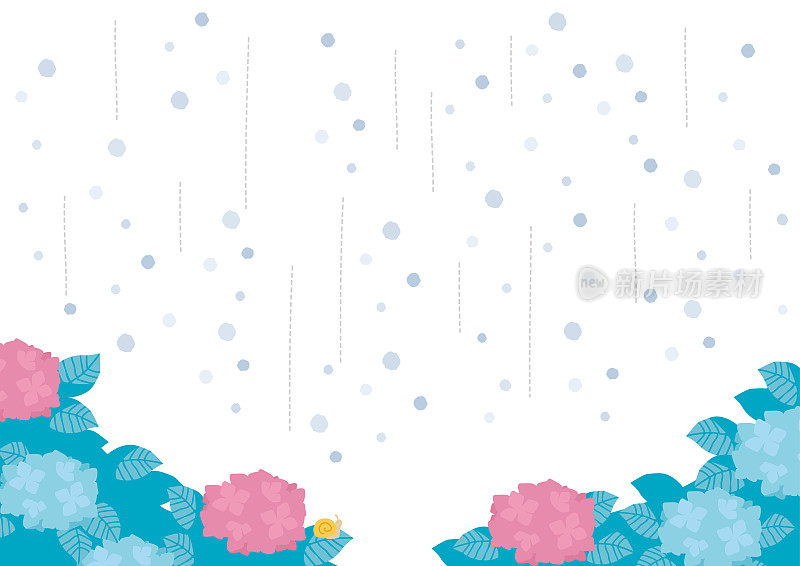 雨滴和绣球花的背景插图