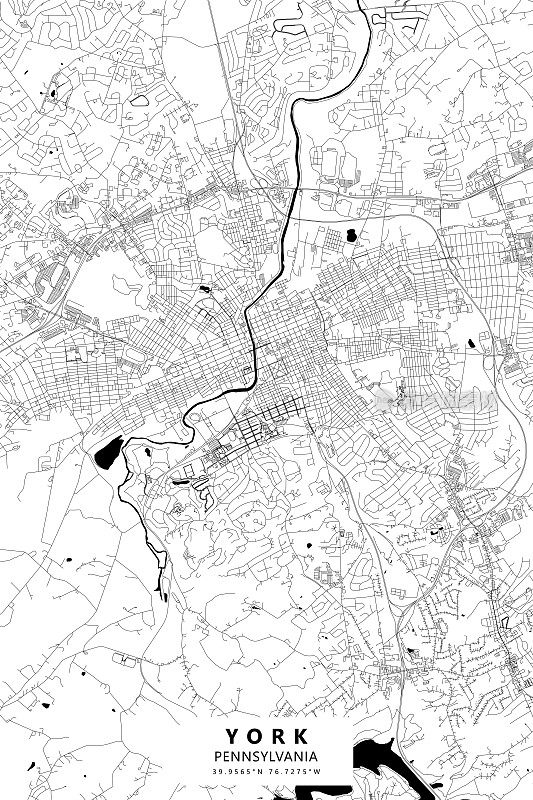 约克，宾夕法尼亚州，美国矢量地图