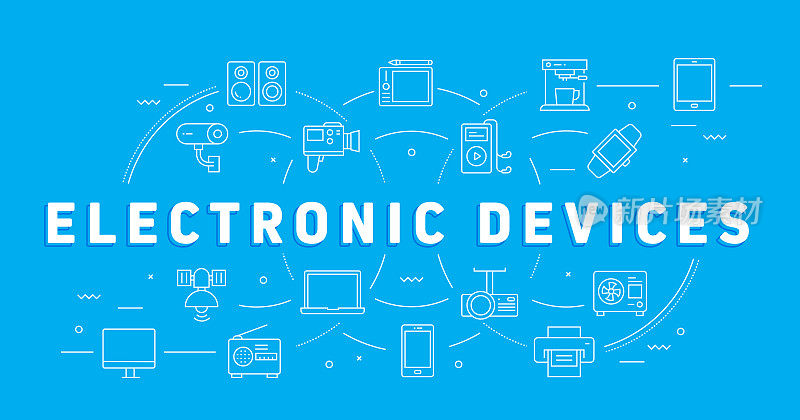 电子设备相关的线条风格横幅设计网页，标题，小册子，年度报告和书籍封面