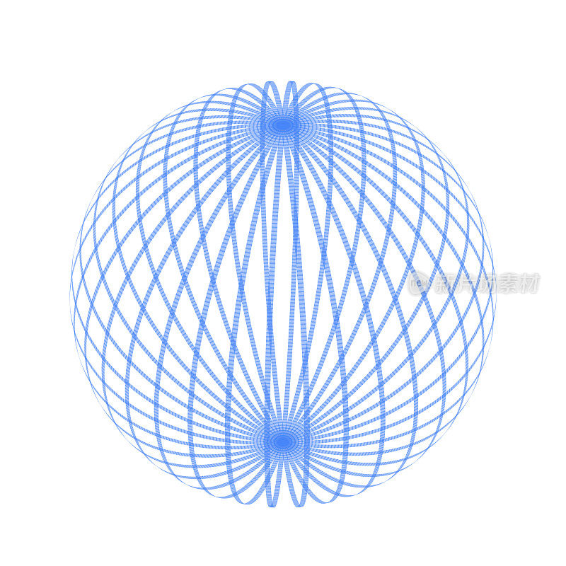 由透明条纹组成的复杂抽象三维球体，以透视方式展示