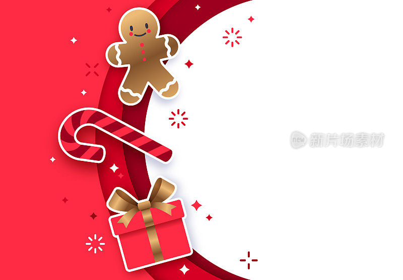 节日圣诞节节日糖果拐杖姜饼人礼物庆祝曲线背景