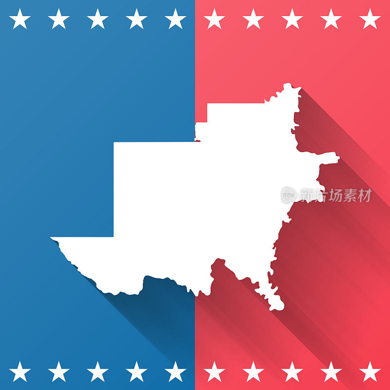 俄克拉何马州杰克逊县。地图在蓝色和红色的背景