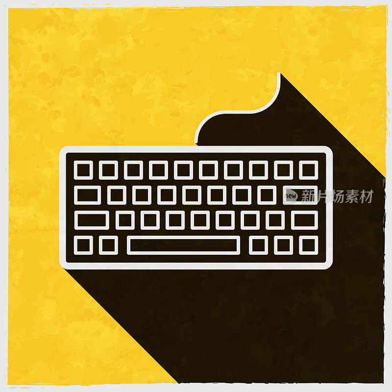 键盘。图标与长阴影的纹理黄色背景