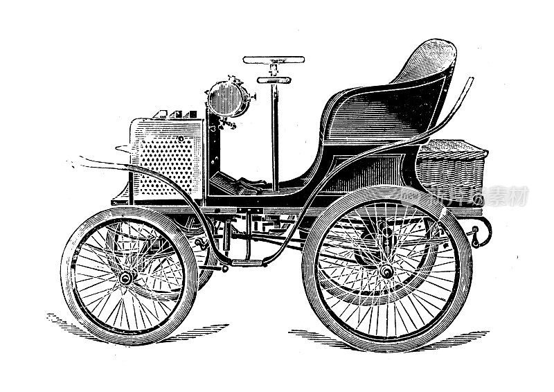 古董插图:交通工具的发明，汽车及其零部件