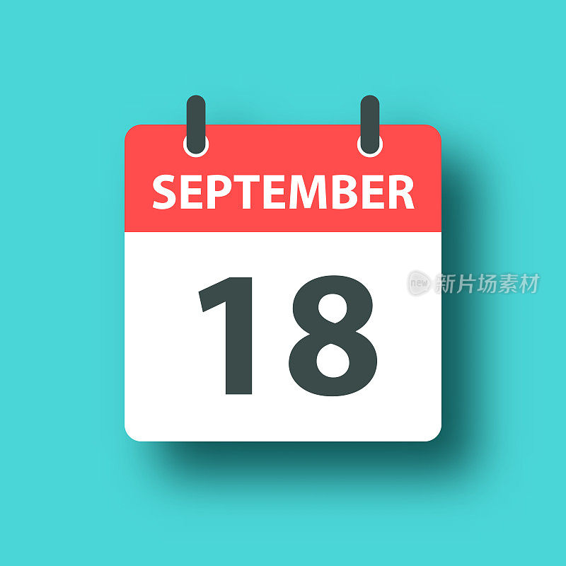 9月18日-日常日历图标上的蓝色绿色背景与阴影