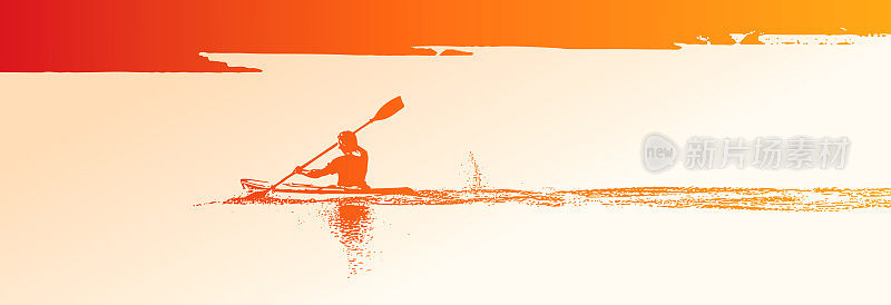 成年男子在湖上划皮划艇和划水