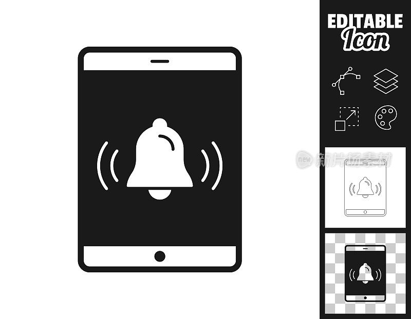 有铃声的平板电脑-通知。图标设计。轻松地编辑