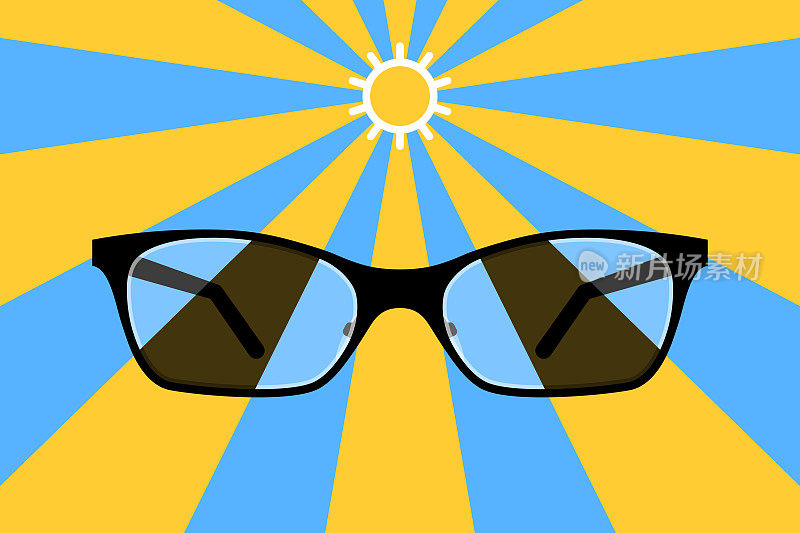 光变色眼镜和太阳图标，镜片颜色变化