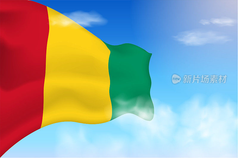 几内亚国旗飘扬在云端。